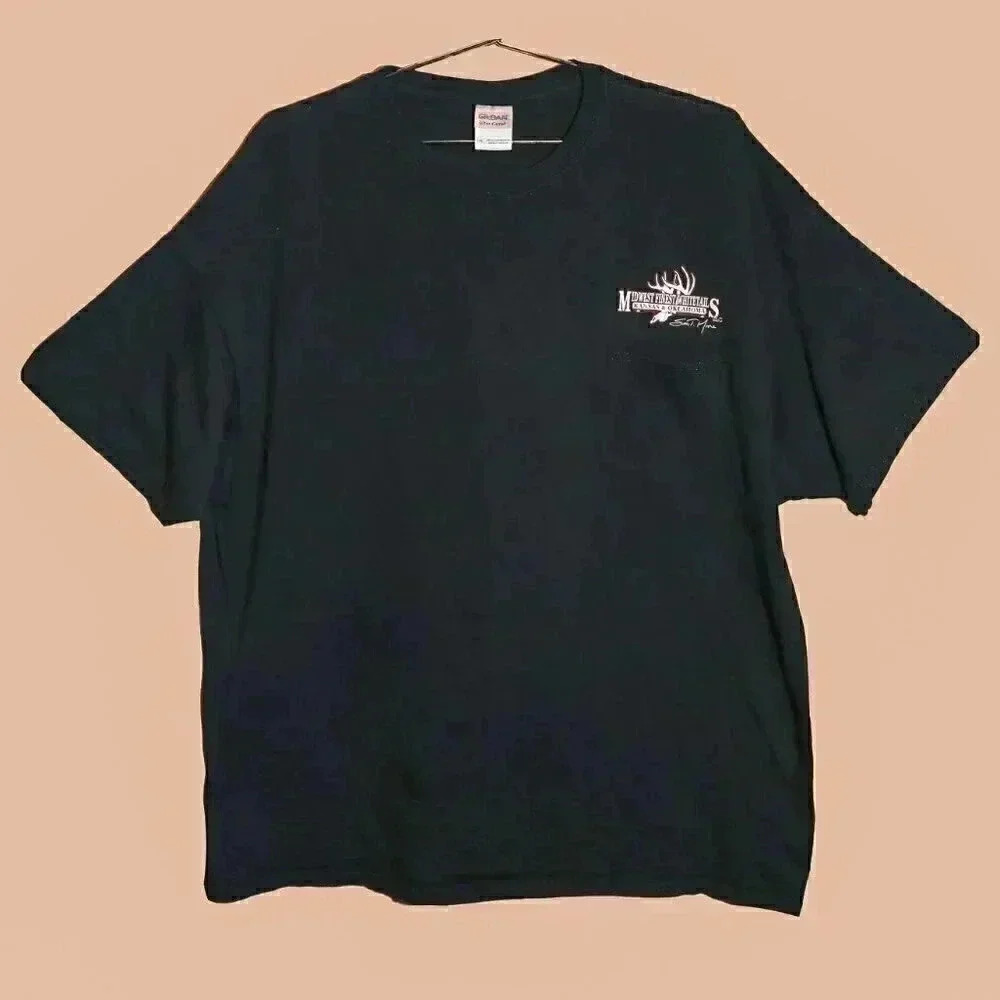 Black Hunting Crew Neck Short Sleeve Graphic Tee T-Shirt - 2XL Mens Casual Shirt - Picture 2 of 5